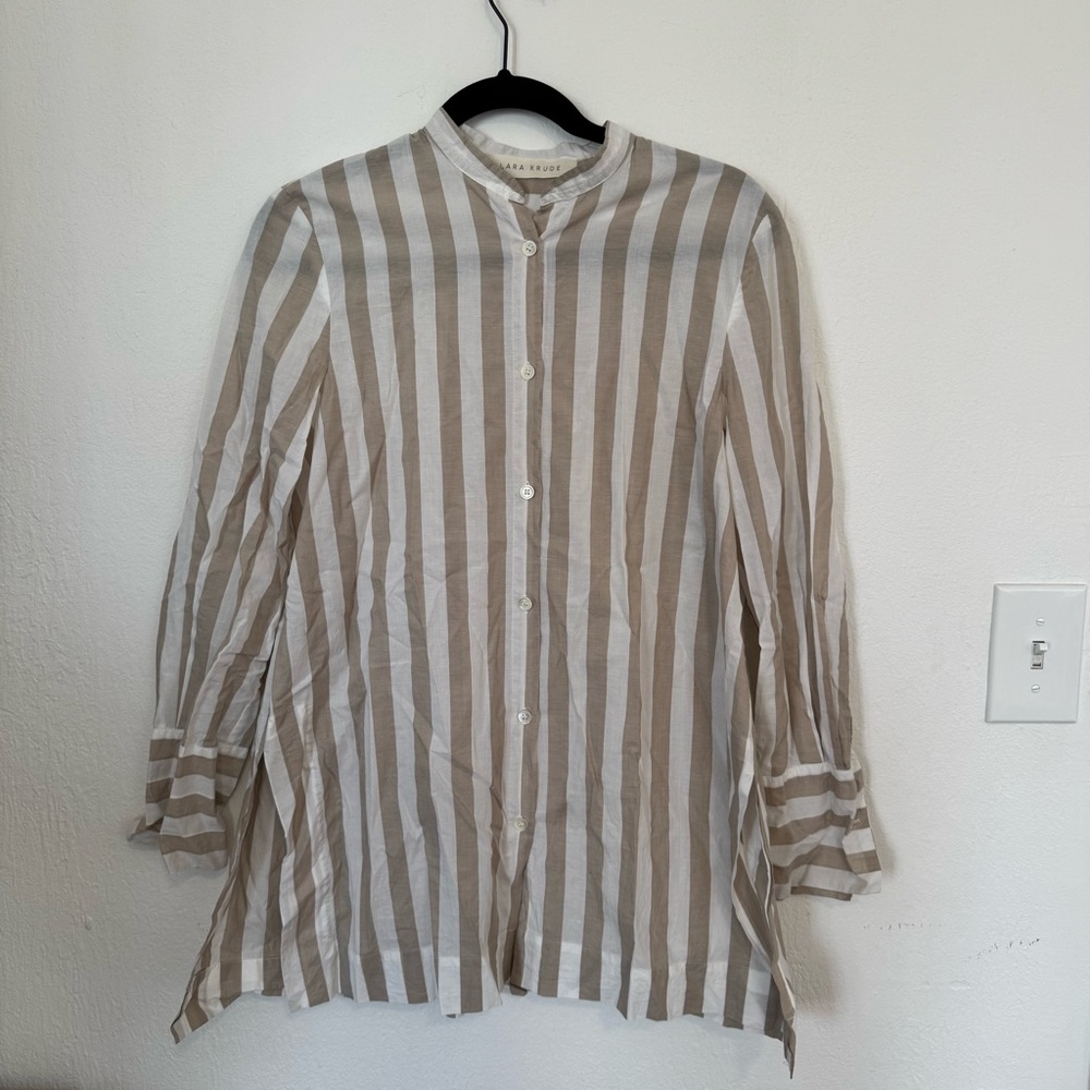 Striped Button Down Shirt - Beige and White